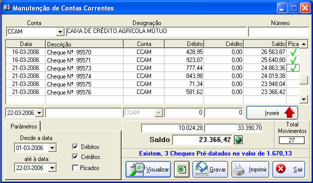 Cheque Master Software Características principais